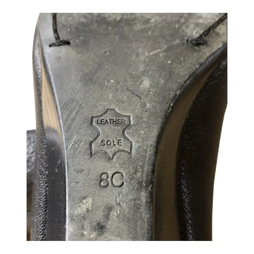 Tory Burch Wedge Flats Size 8C Black Leather Bow Logo Comfort Low Heel Shoes